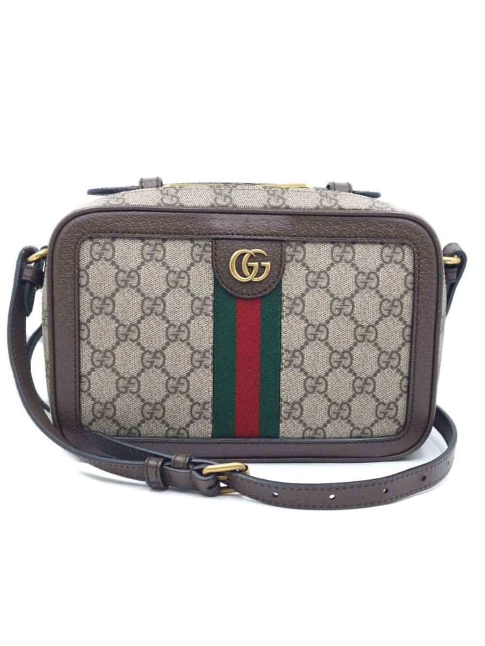 Gucci Ophidia Small Cross Belt Bag GG Canvas Brown Gold